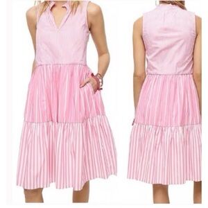 J.Crew Pink White Stripe Sleeveless Ruffle Neck Cotton Dress S